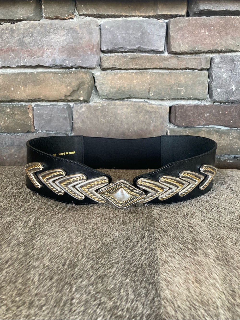 Chico’s Leather Mixed Metal Western Rodeo Cowgirl Chevron Belt Size S